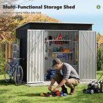 Metal Garden Storage Shed 8 X 4 Ft Dark Grey Alloy Steel Lockable Door - Image 9