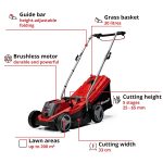 Cordless Lawn Mower 33cm 18V 4.0Ah Brushless Motor Red Black - Image 3