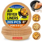 Air Fryer Liners 205 Pcs 8 Inch Disposable Non-Stick Paper For 5-8 Qt Basket