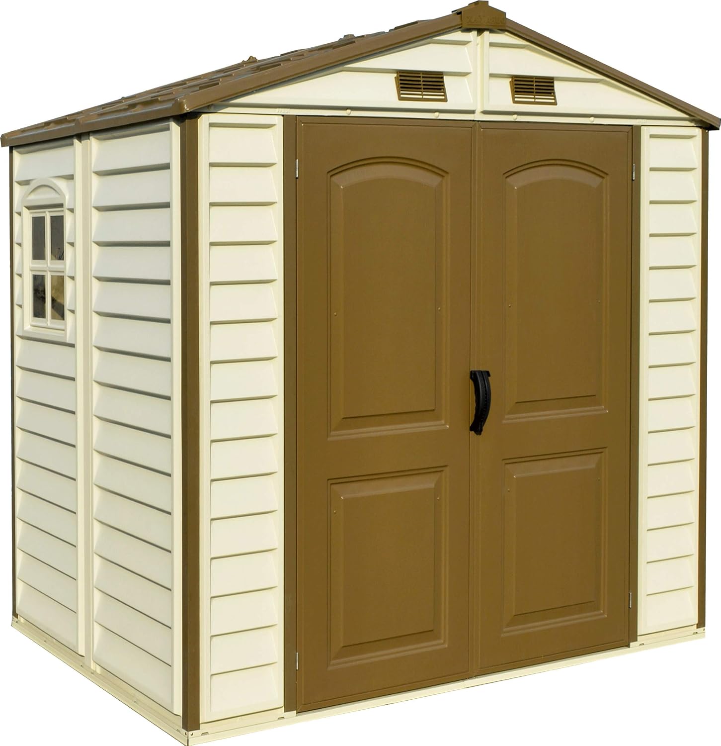 814yuuO74FL._SL1500.jpg Plastic Garden Storage Shed 8 X 6 Ft Brown Double Doors Lockable - Image 1