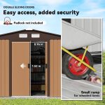 Metal Garden Shed 9 X 6 Ft Light Brown Steel Double Doors - Image 4