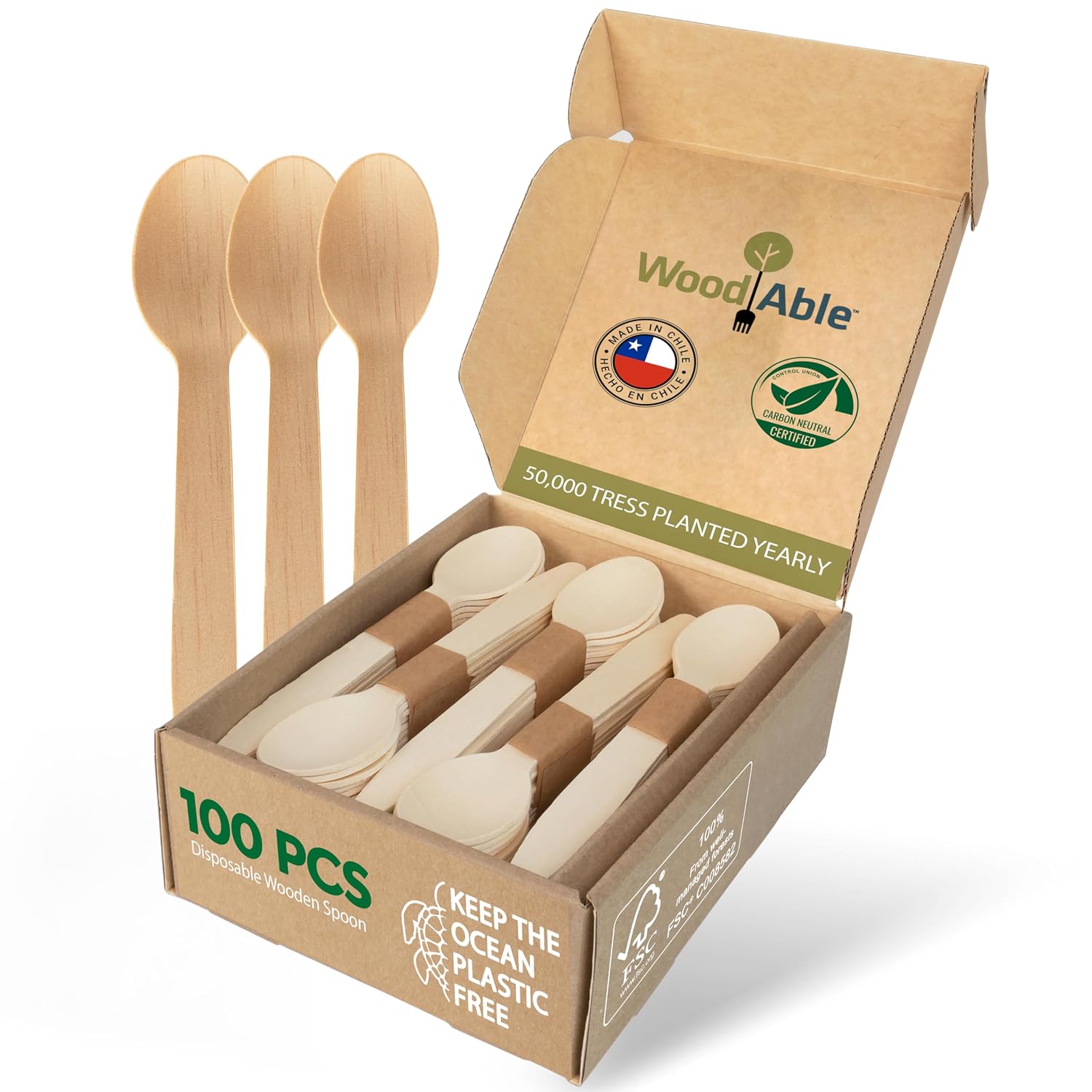 818CwhCowXL._SL1500.jpg Bamboo Spoons 100 Pack 6.5in Compostable Cutlery - Image 1