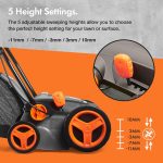 Corded Electric Artificial Grass Sweeper 1800W 45L Bag 370mm 5 Heights Grey Black Orange - Image 5