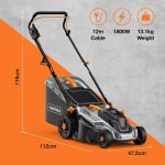 Corded Electric Hover Lawn Mower 1800W 43cm 52L 5 Heights Orange Grey - Image 7