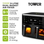 Dual Basket Air Fryer 9L 2400W 8 Presets Sync Function Black - Image 2