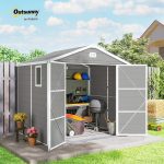 Plastic Garden Storage Shed 8 X 6 Ft Light Grey Aluminium Frame Lockable Door - Image 2