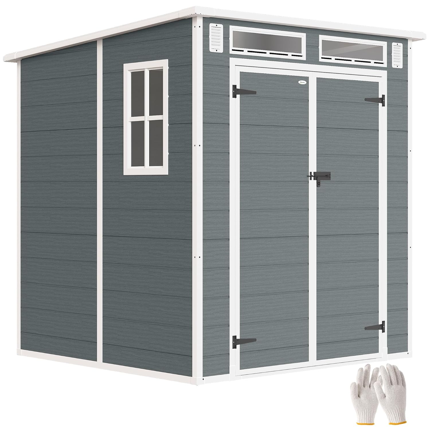 81XNqSk0oQL._SL1500.jpg Plastic Garden Storage Shed 6 X 6 Ft Dark Grey Aluminium Frame Double Doors - Image 1