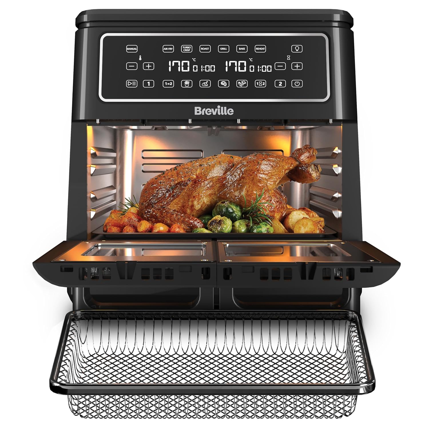 81cLd2lO28L._SL1500.jpg Dual Zone Digital Air Fryer 11L 2400W 10 Presets Black - Image 1