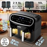 Digital Dual Zone Air Fryer 10L 2400W 10 Presets Black/Silver - Image 2