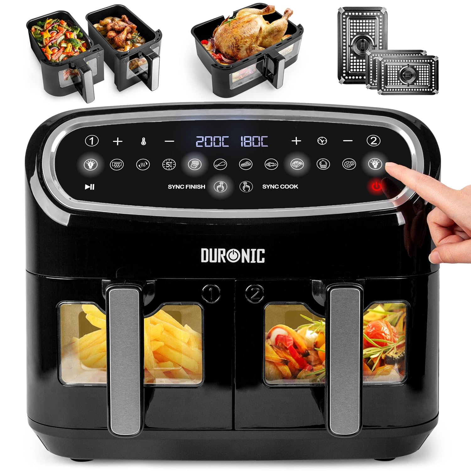 81o7EEI9kYL._SL1500.jpg Digital Dual Zone Air Fryer 10L 2400W 10 Presets Black/Silver - Image 1