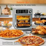 Air Fryer Oven 15L 1700W 10-in-1 Digital Knob Silver - Image 4