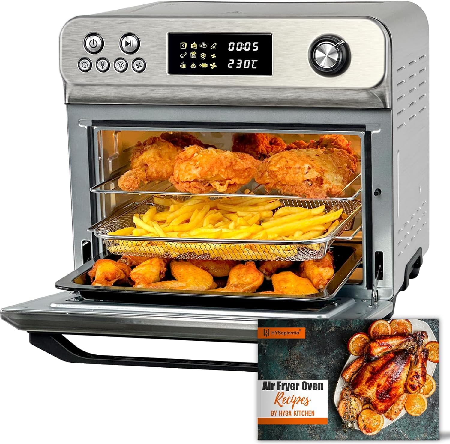 81qP2tgcnBL._SL1500.jpg Air Fryer Oven 24L 1800W 10-in-1 Rotisserie Digital Knob Silver - Image 1