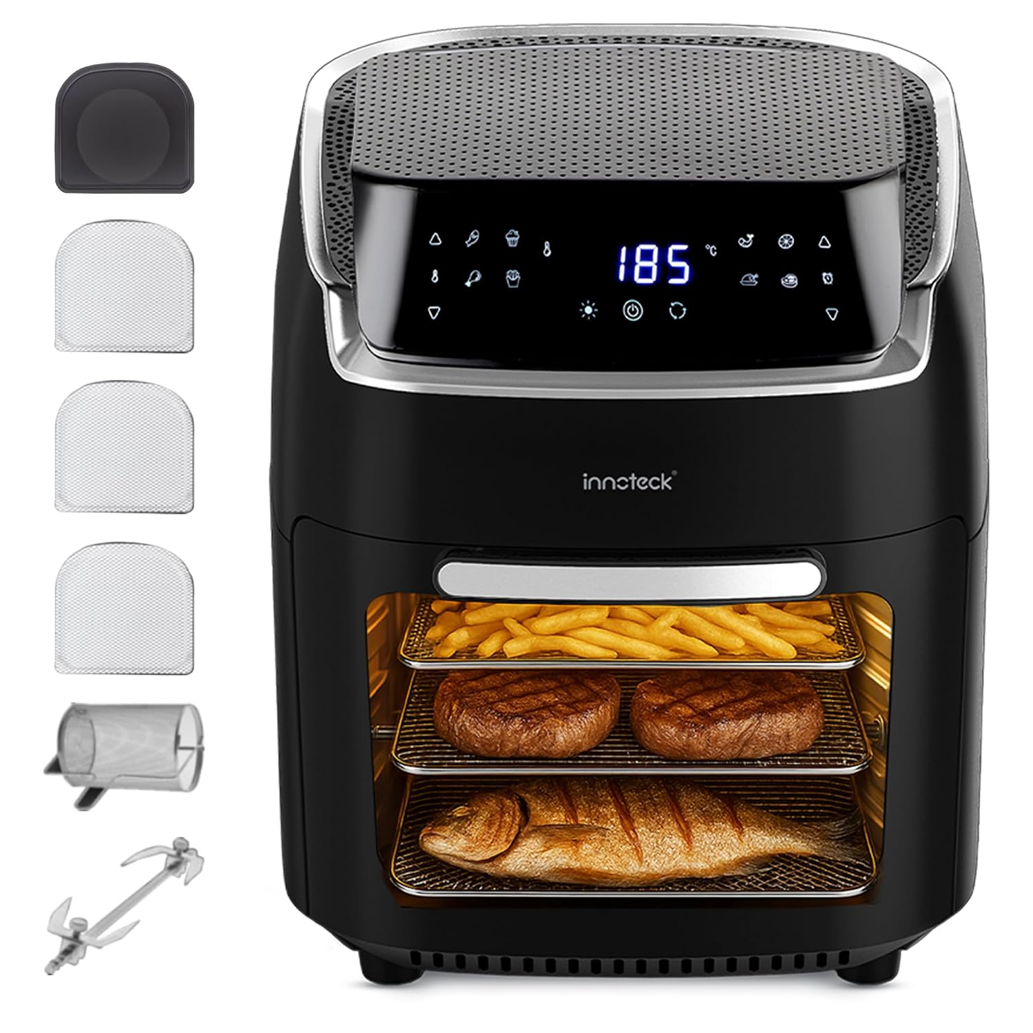 81swXrGlaxL._SL1500.jpg Digital Air Fryer Oven 12L 1800W 8 Presets Rotisserie Black - Image 1