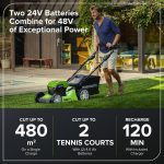 Cordless Lawn Mower 46cm 48V Self-Propelled 55L Bag 2x4Ah Batteries - Image 4