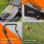Corded Electric Hover Lawn Mower 1800W 43cm 52L 5 Heights Orange Grey - Image 3