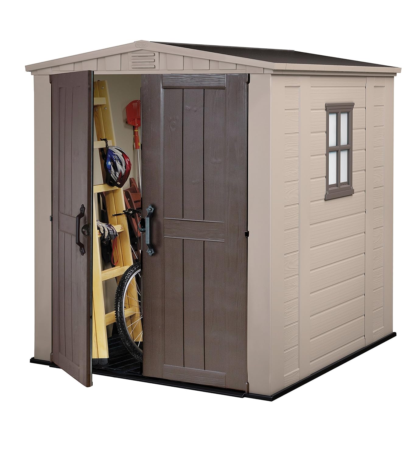 91dY3tvoMmL._SL1500.jpg Resin Garden Storage Shed 6 X 6 Ft Beige Double Doors Lockable - Image 1