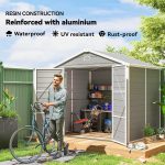 Plastic Garden Storage Shed 8 X 6 Ft Light Grey Aluminium Frame Lockable Door - Image 3