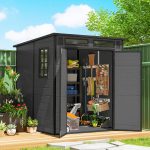 Plastic Garden Storage Shed 6 X 6 Ft Dark Grey Aluminium Frame Double Doors - Image 2
